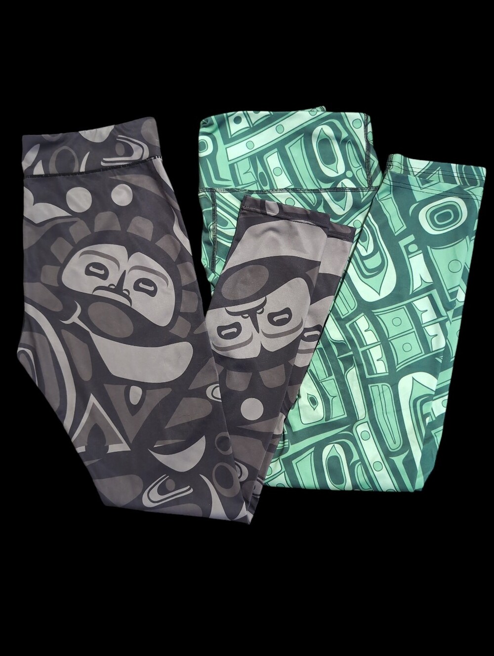 Native Artistic Pattern Leggings Duo Mint Green & Charcoal XL XLUSION + EDZERA